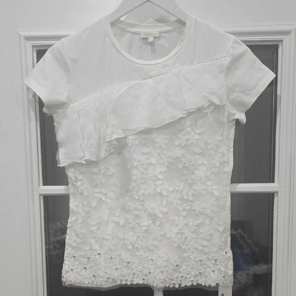 MISS GRANT Embroidered T-Shirt with Flowers and Pearls 13-15 Years Size 44